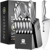 WIZEKA complete knife set in wooden block showing organized storage and quick access