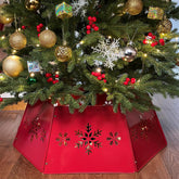 WKHOMEDECO front view of red metal tree collar showing tidy base and festive appeal