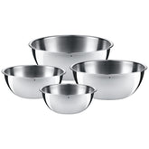WMF front view of 4-piece bowl set showing sizes and polished finish benefits