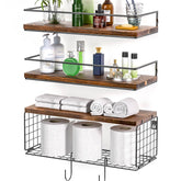 WOCOPIA front view of wall-mounted shelves showing space-saving benefit