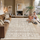 WondRg front view of beige 8x10 rug showing vintage look and easy styling