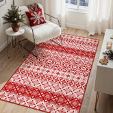 WondRg front view of red snowflake rug showing festive welcome benefit