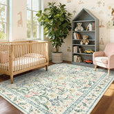 Wonnitar front view showing full 5x7 floral rug and beige tone comfort