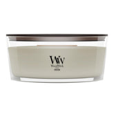 WoodWick Fireside Holiday front view showing ellipse jar and warm scent appeal