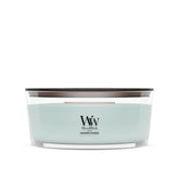 WoodWick Sagewood & Seagrass front view showing elegant ellipse vessel and fragrance
