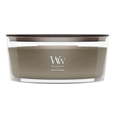 WoodWick(ウッドウィック) front view ellipse candle showing label and shape benefit cozy decor