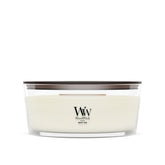 WoodWick(ウッドウィック) front packaging showing brand and White Teak scent benefit