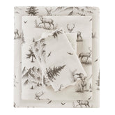 Woolrich front packaging showing gray deer toile and cozy cabin style benefit