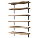 WOPITUES front view of six rustic brown floating shelves showing handcrafted finish and uniform size