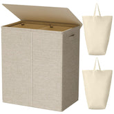 WOWLIVE front view of double hamper showing dual compartments and lid, tidy storage