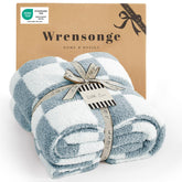 WRENSONGE checkered throw front view shows cozy couch update