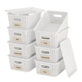 Wrrlors front view of eight white baskets showing neat storage benefit