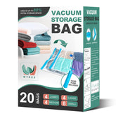 WTREE front packaging showing 20-pack and included hand pump benefit space-saving