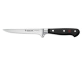 Wüsthof Classic 5" boning knife front view showing blade and black handle for precise trimming