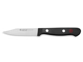 Wüsthof front view of 3 inch paring knife showing slim blade and balance benefit