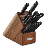 Wüsthof front view of full 16-piece knife block set showing organized storage and quick access