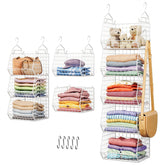 x-cosrack front view showing five hanging wire baskets and four hooks for easy organization