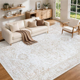 Xafir front view of 8x10 beige area rug showing elegant medallion pattern and neutral tone benefits