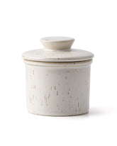 XELA butter crock front view showing speckled white design and easy access