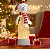 Xindian snowman front view showing plush face and acrylic globe for charming display