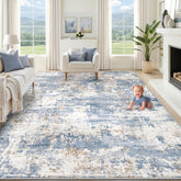 XLUEZ front view of 8x10 blue abstract rug showing modern look and cozy feel