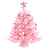 XmasExp small pink tree front view showing full decorations and lights