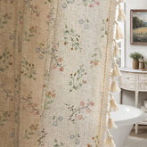 XOGUIBO front view showing floral shower curtain elevating farmhouse decor