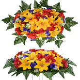 XONOR front view of orange lily saddle showing full arrangement and vibrant color