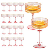 XUWAIDSGN front view of 24-piece ribbed pink coupe set, elegant and durable