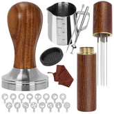 Y-Step tamper front view showing stainless base and sandalwood handle for consistent tamping