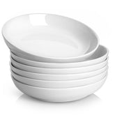Y YHY front view of six white pasta bowls showing clean design and set benefit