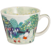 Yamaka Moomin soup mug front view showing cheerful characters and clear glaze benefit: decorative tableware