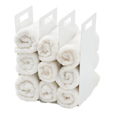 YAMAZAKI front view of tower divider showing tidy towel organization and stability