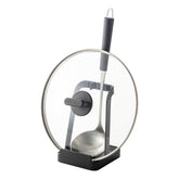 YAMAZAKI front view showing slim ladle and lid stand for tidy counters