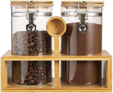Yangbaga front view of two glass coffee canisters, organized and stylish
