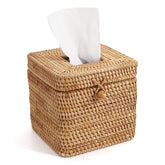 YANGQIHOME front view of rattan tissue cover showing neat natural finish and tidy look