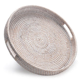 YANGQIHOME round rattan tray front view showing rustic elegance and serving convenience
