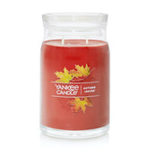 Yankee Candle front packaging showing autumn leaves label and seasonal décor appeal