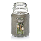 Yankee Candle bayberry front view showing jar and lid, inviting scent