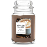 Yankee Candle Café Al Fresco front jar showing scent and long burn benefit
