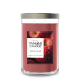 Yankee Candle front view of Ciderhouse tumbler showing label and warm amber wax