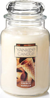 Yankee Candle French Vanilla front packaging showing jar and scent benefit