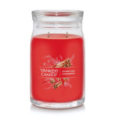 Yankee Candle front view showing label and festive look, enhances decor
