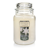 Yankee Candle front packaging showing Sparkling Snow jar and label, enhances holiday decor
