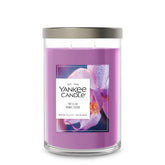Yankee Candle Wild Orchid front view shows glass tumbler and vibrant label enhancing decor