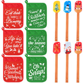 Yaomiao front view of holiday pot holders and spatulas showing festive design and gift appeal