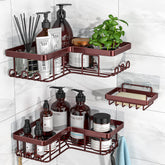 YASONIC corner caddy front view showing bronze shelves and tidy storage benefit
