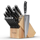 Yatoshi Knives front view of black 15-piece set showing complete kit and storage benefit