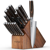 Yatoshi front view of knife block showing complete set and easy access