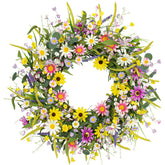 Yawwind front view 24-inch wreath showcasing colorful daisies and greenery